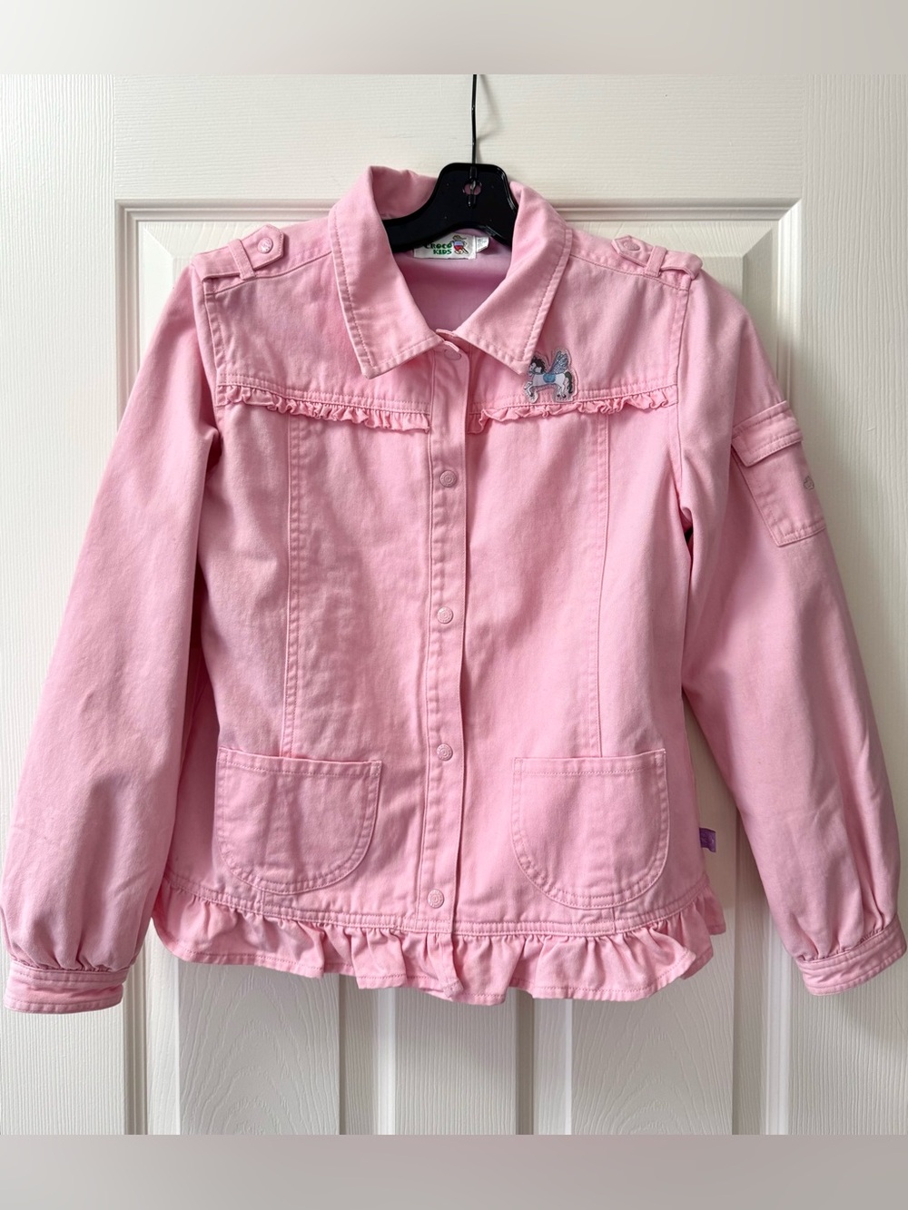 Girls' Pink Ruffle-Trim Jean Jacket